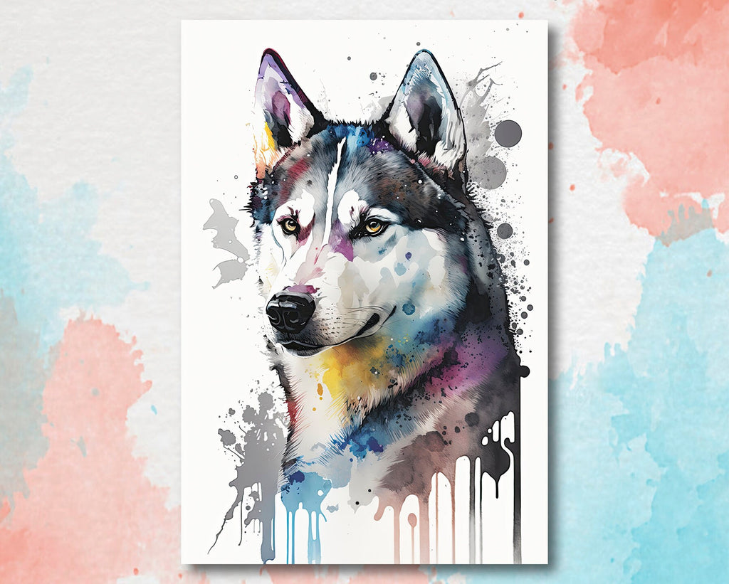 Siberian Husky Dog Painting Watercolor Print Cute Pet Keepsake Wall Art Dog Lover Gift Adorable Canine Home Decor for Puppy Lovers!