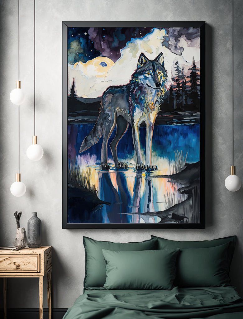 Wolf Watercolor Print Forest Wall Art Nature Wildlife Gift Wild Animal Painting Woodland Home Decor