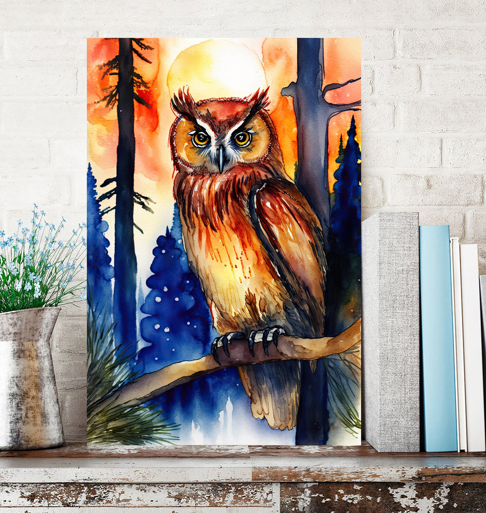 Watercolor Owl Painting Print Forest Wall Art Nature Bird Wildlife Gift Wild Animal Painting Woodland Nursery Home Decor