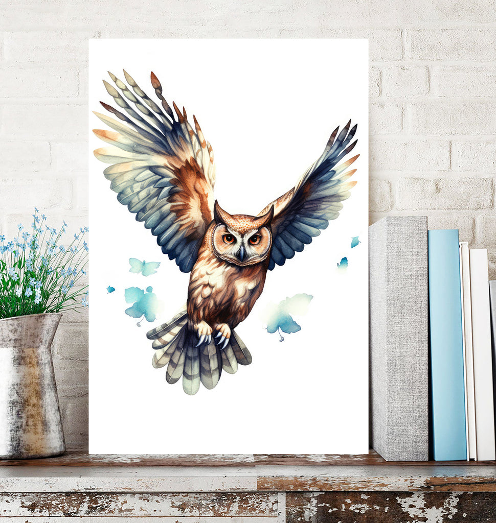 Watercolor Owl Painting Print Forest Wall Art Nature Bird Wildlife Gift Wild Animal Painting Woodland Nursery Home Decor