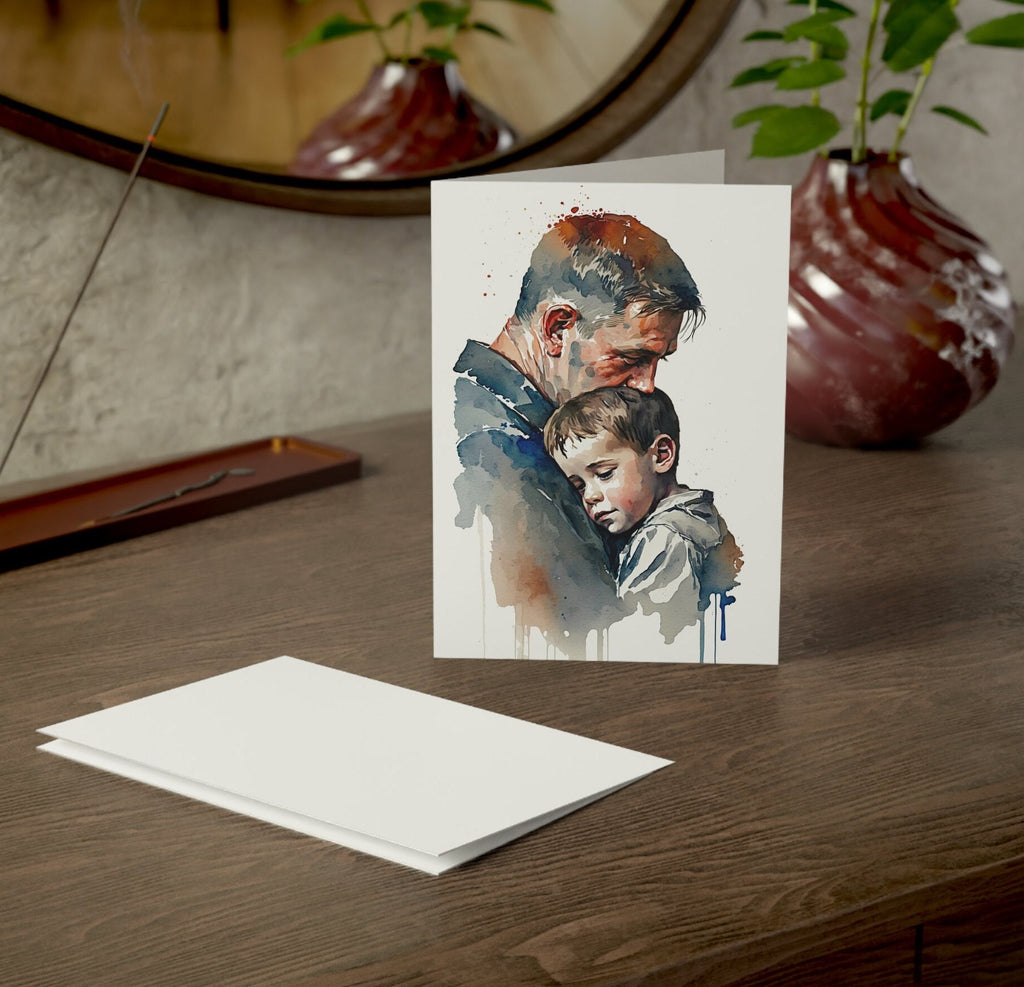 Father Son Fathers Day Card Watercolor Dad Gift For Him Daddy Father's Day gift Greeting Cards (5x7 inches in Packs of 1, 10, 30, and 50pcs)