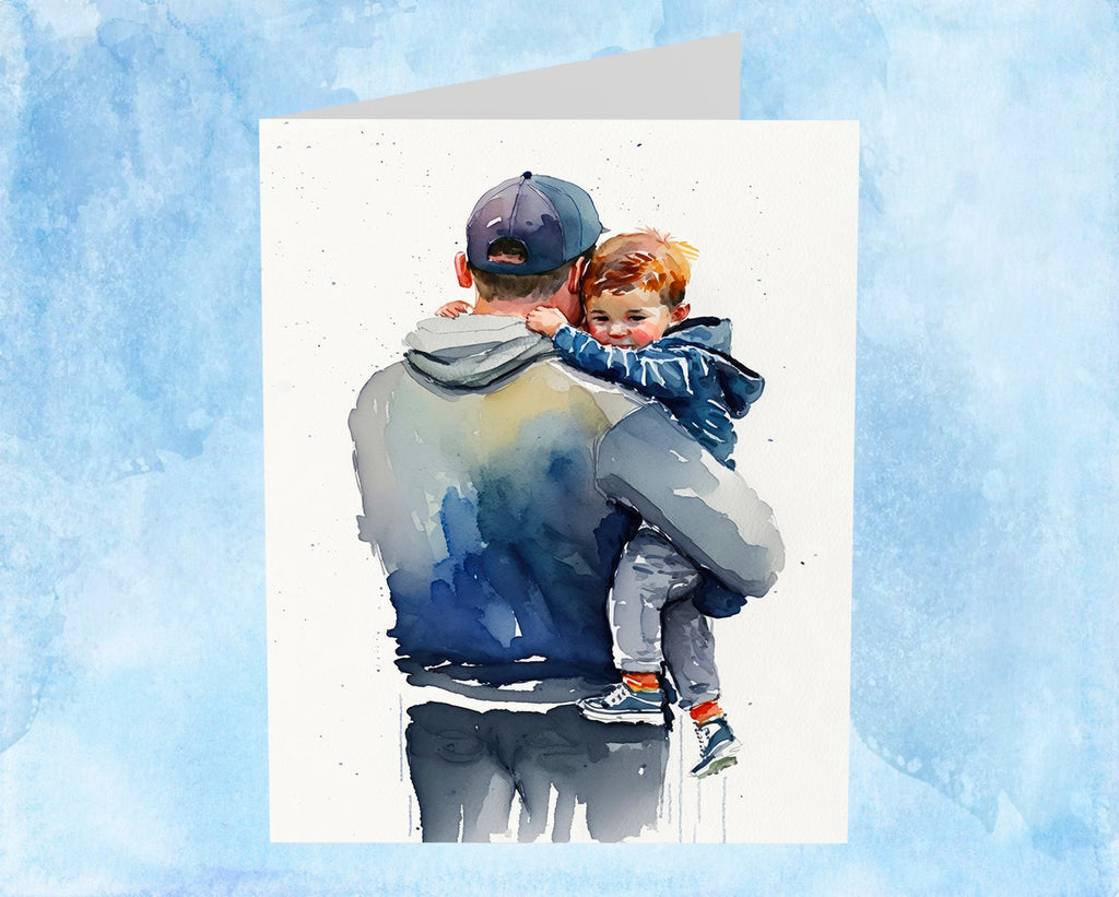 Father Son Fathers Day Card Watercolor Dad Gift For Him Daddy Father's Day Gift Greeting Card (5x7 inches in Packs of 1, 10, 30, and 50pcs)