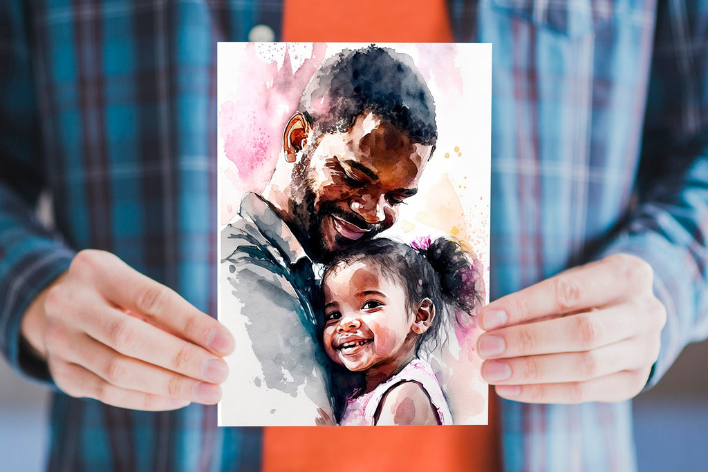 African American Fathers Day Card Watercolor Dad Gift For Him Daddy Father's Day Gift Greeting Card - 5x7 inches in Packs of 1, 10, 30, & 50
