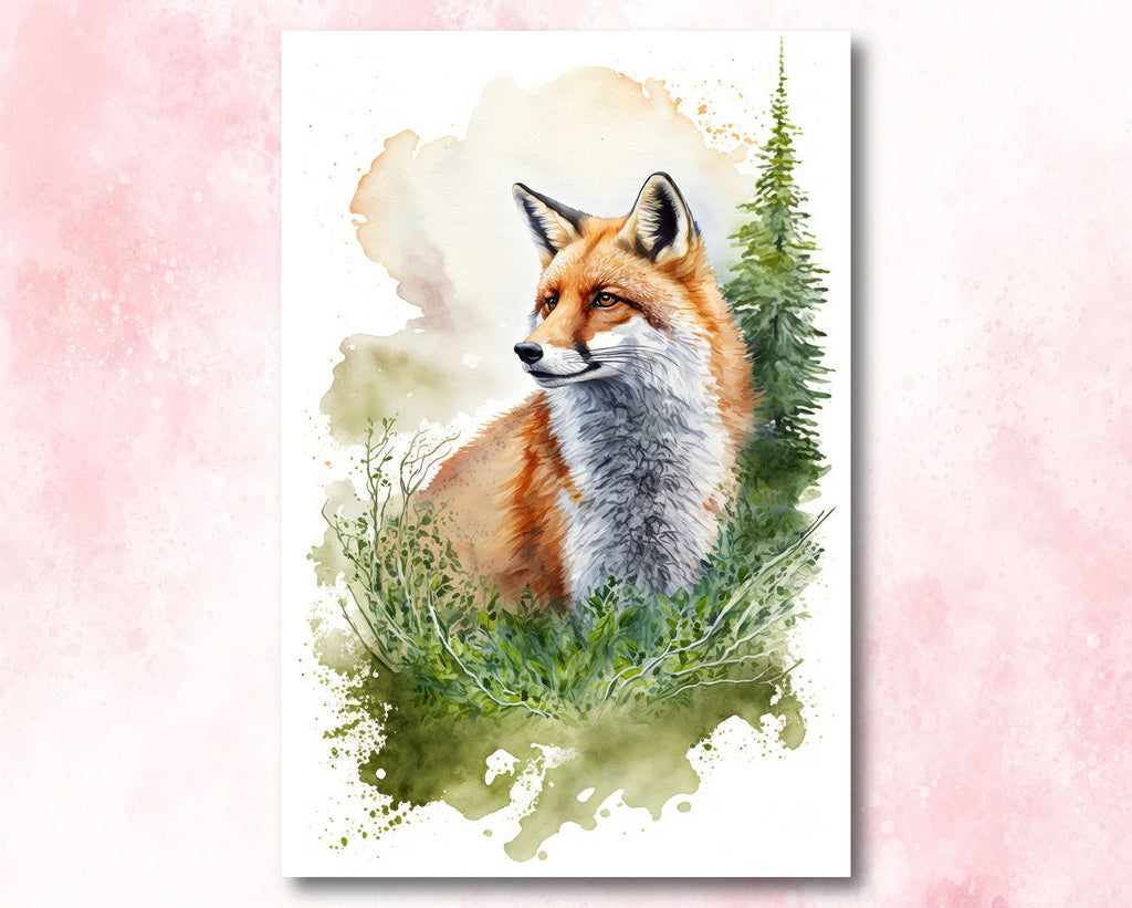 Red Fox Watercolor Painting Print Forest Nursery Wall Art Nature Wildlife Gift Rustic Woodland Animal Home Cottagecore Decor