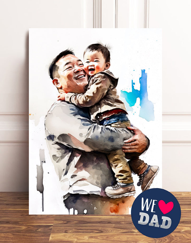 Asian American Fathers Day Card Watercolor Dad Gift For Him Daddy Father's Day Gift Greeting Card - 5x7 inches in Packs of 1, 10, 30, & 50