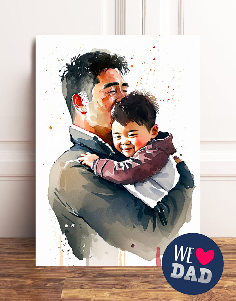 Asian American Fathers Day Card Watercolor Dad Gift For Him Daddy Father's Day Gift Greeting Card - 5x7 inches in Packs of 1, 10, 30, & 50