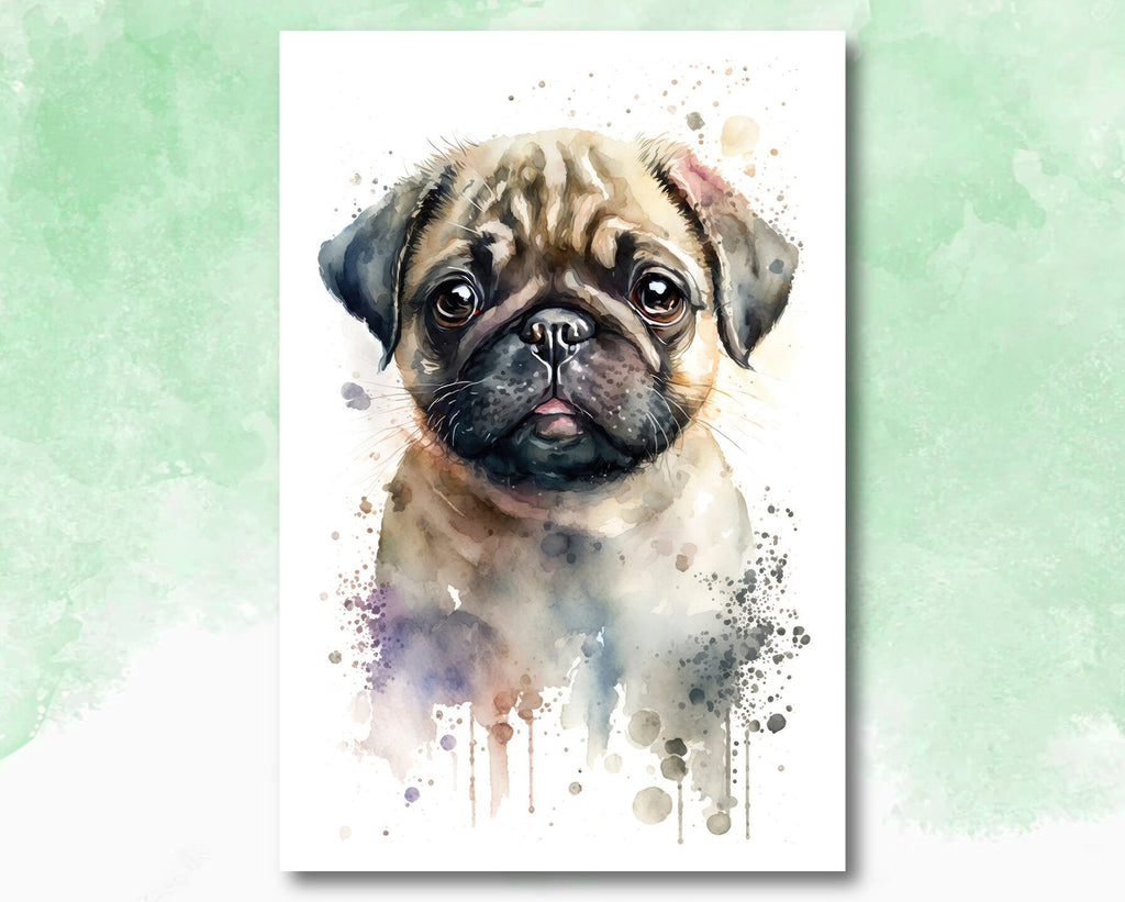 Pug Dog Watercolor Print Cute Pet Keepsake Wall Art Dog Lover Gift Adorable Canine Home Decor for Puppy Dog Lovers!
