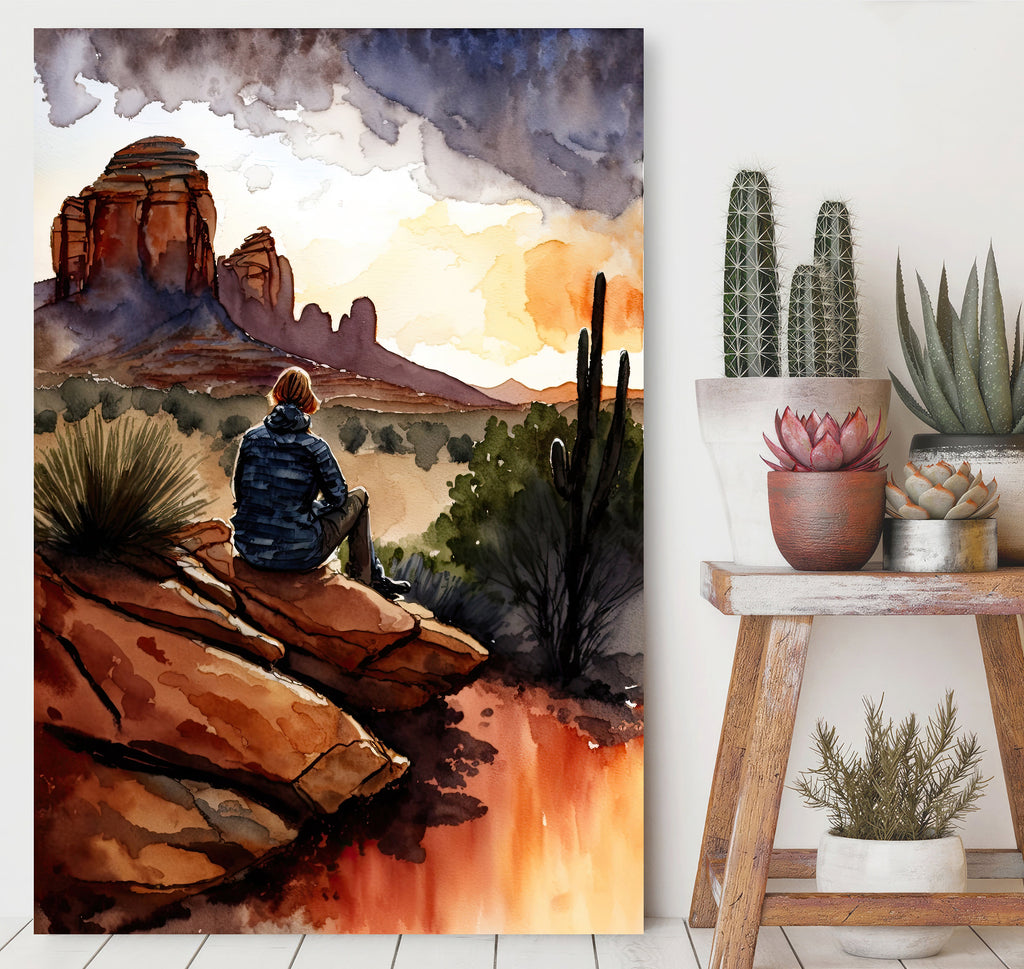 Watercolor Sedona Arizona Sunset Art Print Southwest Wall Art Landscape Gift Desert Home Western Decor