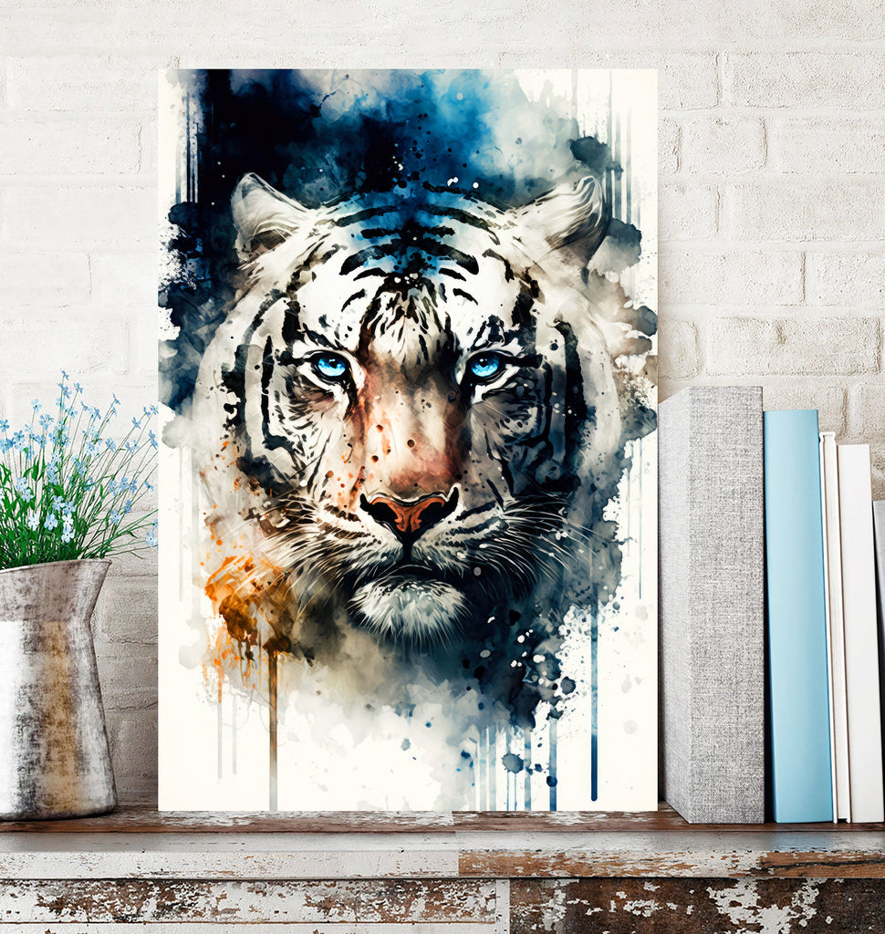 White Tiger Print Wild Cat Animal Wall Art Colorful Wildlife Safari Gift Animal Jungle Nursery Home Decor