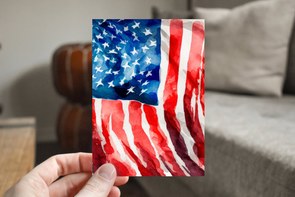 American Flag Art Greeting Cards Fourth of July Memorial Day Veterans Day Patriotic Holiday Cards - 5x7 inches in Packs of 1, 10, 30, & 50