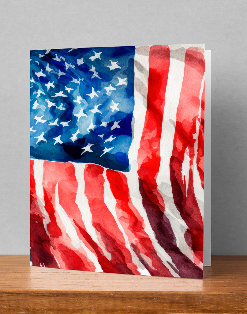 American Flag Art Greeting Cards Fourth of July Memorial Day Veterans Day Patriotic Holiday Cards - 5x7 inches in Packs of 1, 10, 30, & 50
