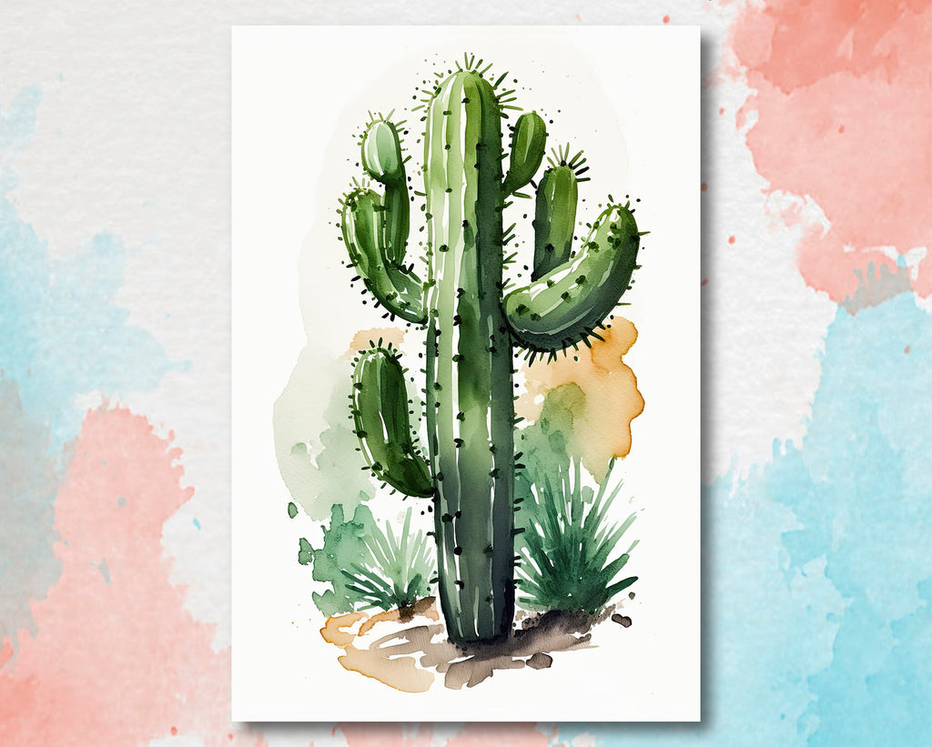 Cactus Plant Print Watercolor Painting Botanical Wall Art Southwest Artwork Gift Rustic Desert Home Decor