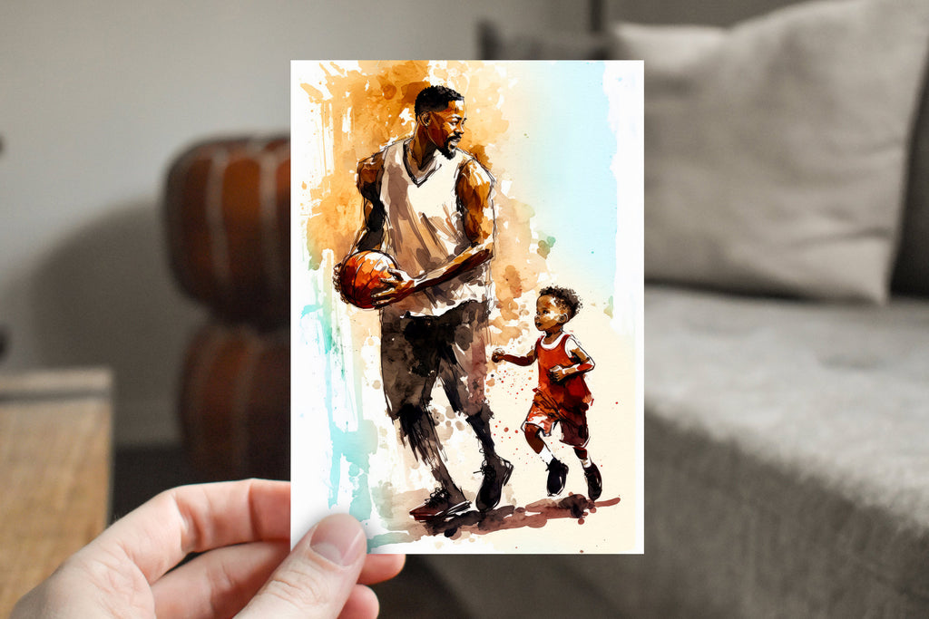Watercolor Basketball Fathers Day Card Dad Gift For Him Daddy Father's Day Gift Sports Greeting Card -5x7 inches in Packs of 1, 10, 30, & 50