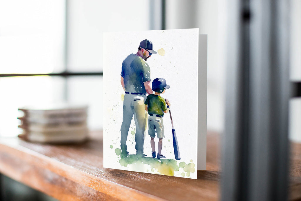 Watercolor Baseball Fathers Day Card Dad Gift For Him Daddy Father's Day Gift Sports Greeting Card - 5x7 inches in Packs of 1, 10, 30, & 50
