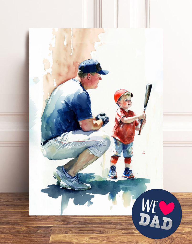 Watercolor Baseball Fathers Day Card Dad Gift For Him Daddy Father's Day Gift Sports Greeting Card - 5x7 inches in Packs of 1, 10, 30, & 50