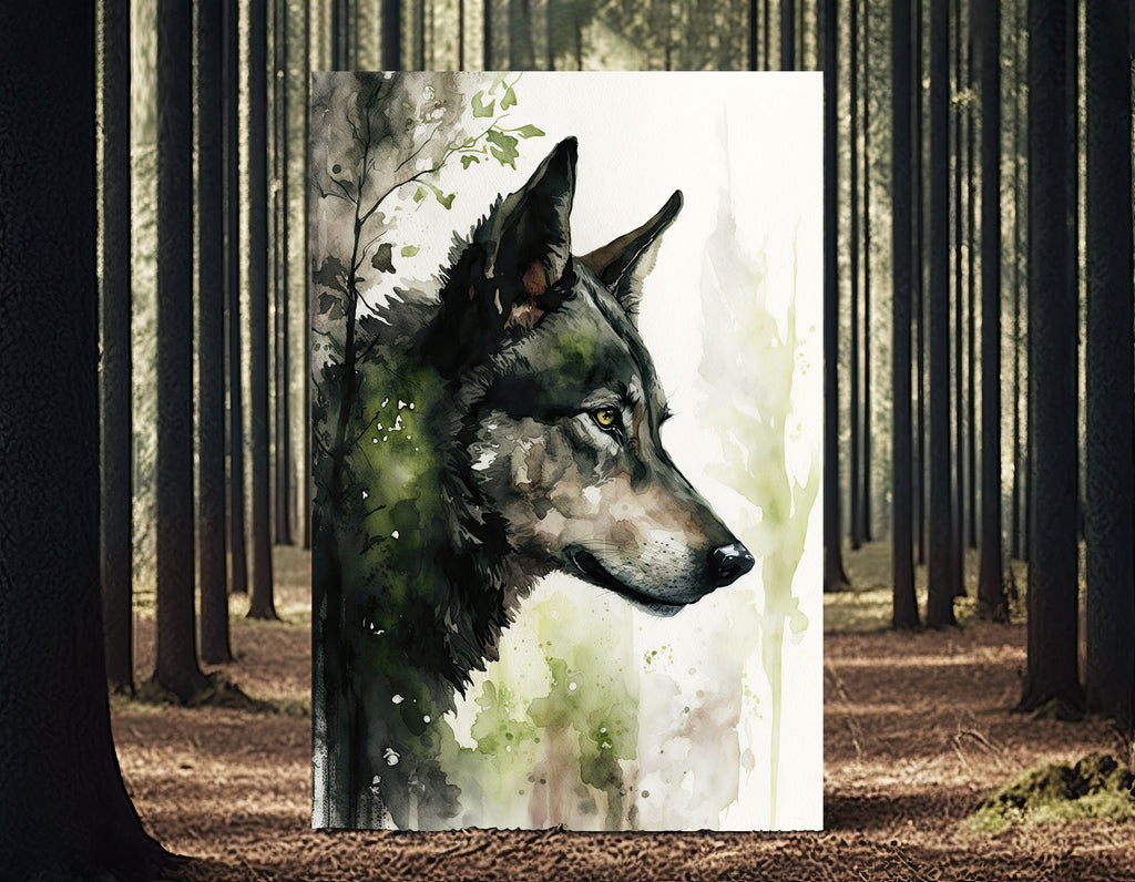 Wolf Watercolor Print Forest Wall Art Nature Wildlife Gift Wild Woodland Animals Painting Home Decor