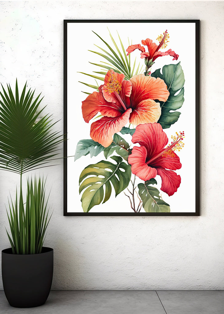 Hawaiian Hibiscus Flower Bouquet Print Watercolor Botanical Wall Art Flower Painting Gift Floral Tropical Home Decor