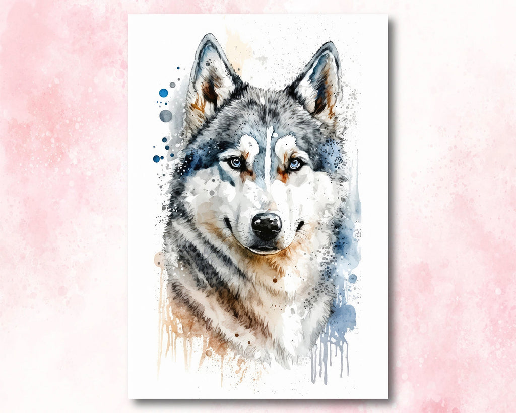 Siberian Husky Dog Painting Watercolor Print Cute Pet Keepsake Wall Art Dog Lover Gift Adorable Canine Home Decor for Puppy Lovers!