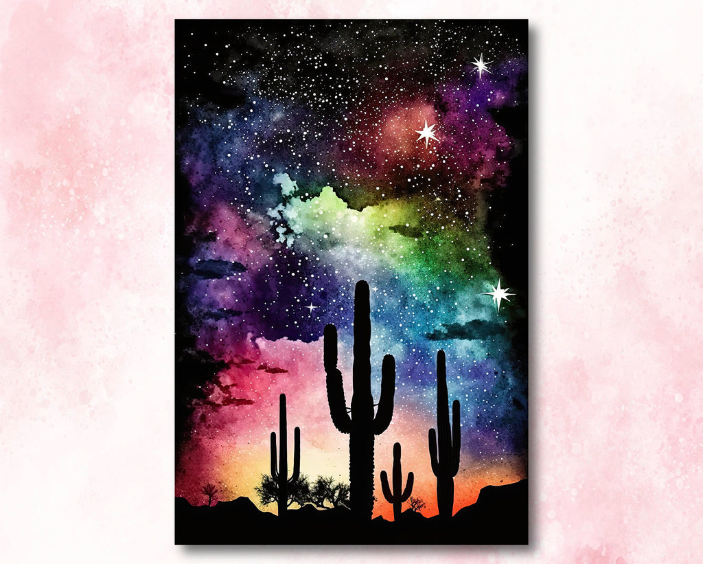 Desert Milky Way Art Print Watercolor Landscape Wall Art Southwest Gift Sonoran Cactus Beautiful Starry Night Western Decor