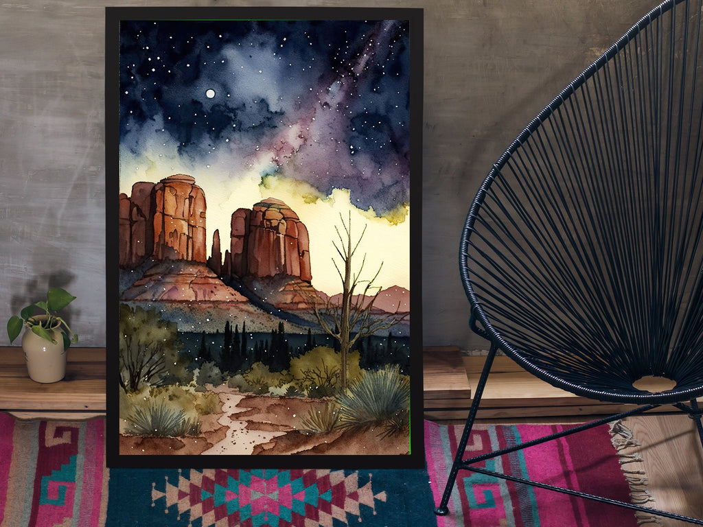 Watercolor Sedona Milky Way Sonoran Art Print Arizona Desert Wall Art Landscape Gift Starry Night Sky Southwestern Decor