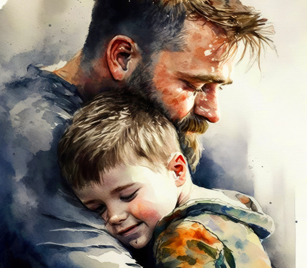 Father Son Fathers Day Card Watercolor Dad Gift For Him Daddy Father's Day Gift Greeting Card (5x7 inches in Packs of 1, 10, 30, and 50pcs)