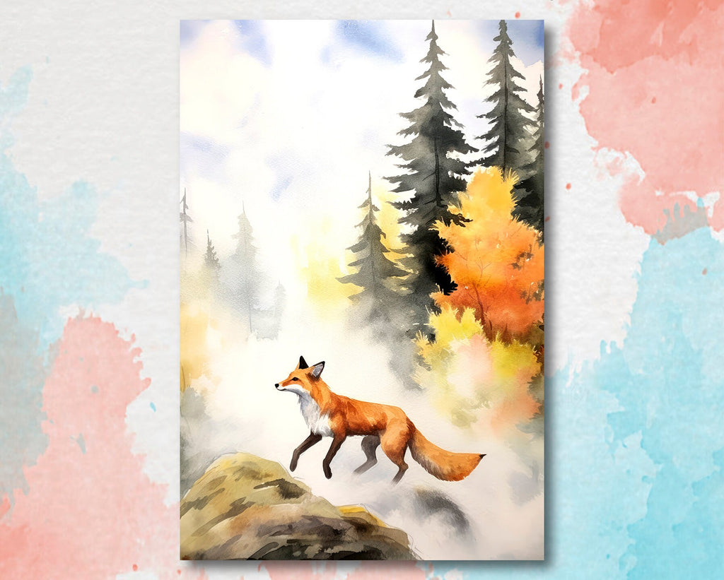 Red Fox Watercolor Painting Print Forest Nursery Wall Art Nature Wildlife Gift Rustic Woodland Animal Home Cottagecore Decor