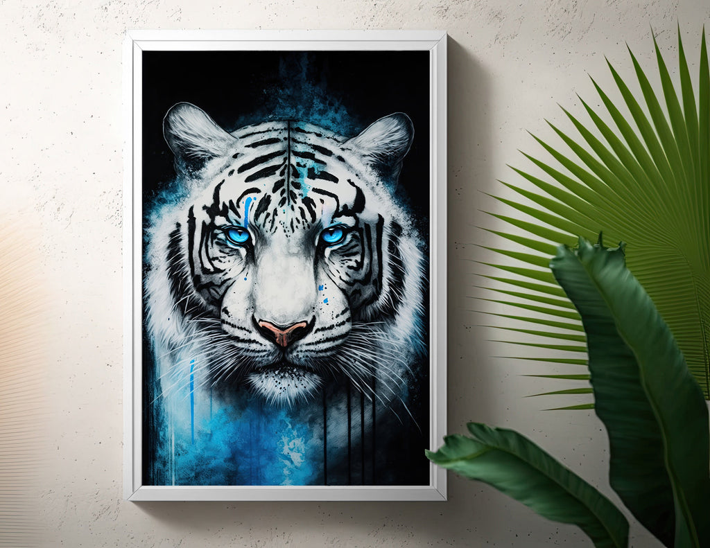 White Tiger Print Wild Cat Animal Wall Art Colorful Wildlife Safari Gift Animal Jungle Nursery Home Decor