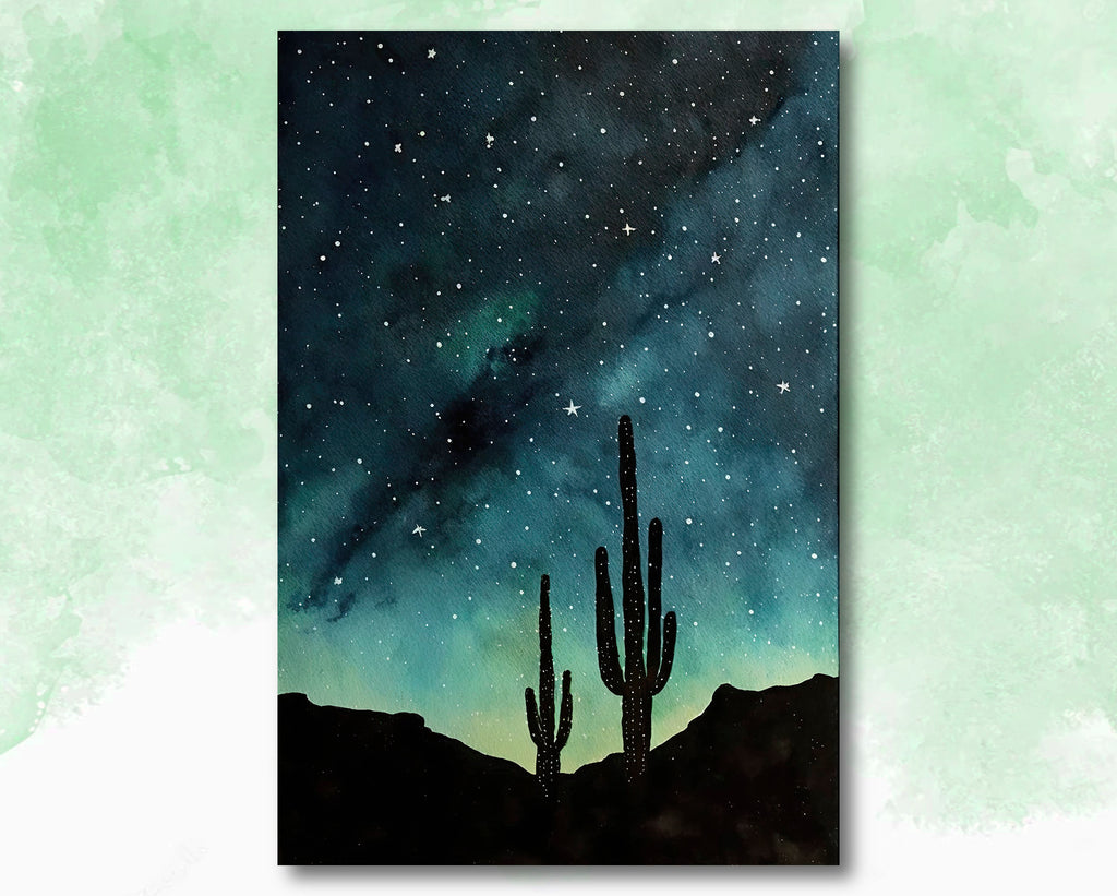 Desert Milky Way Art Print Watercolor Landscape Wall Art Southwest Gift Sonoran Cactus Beautiful Starry Night Western Decor