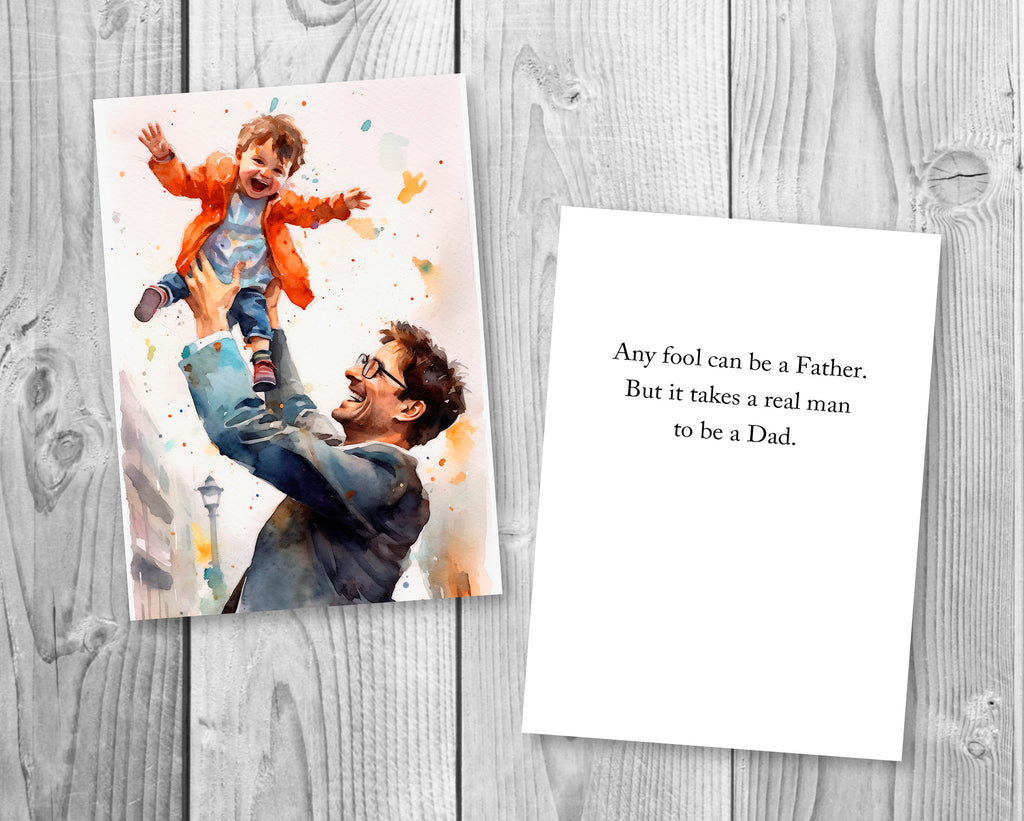 Watercolor Fathers Day Card Dad Gift For Him Daddy Father's Day Gift Greeting Card - 5x7 inches in Packs of 1, 10, 30, and 50pcs