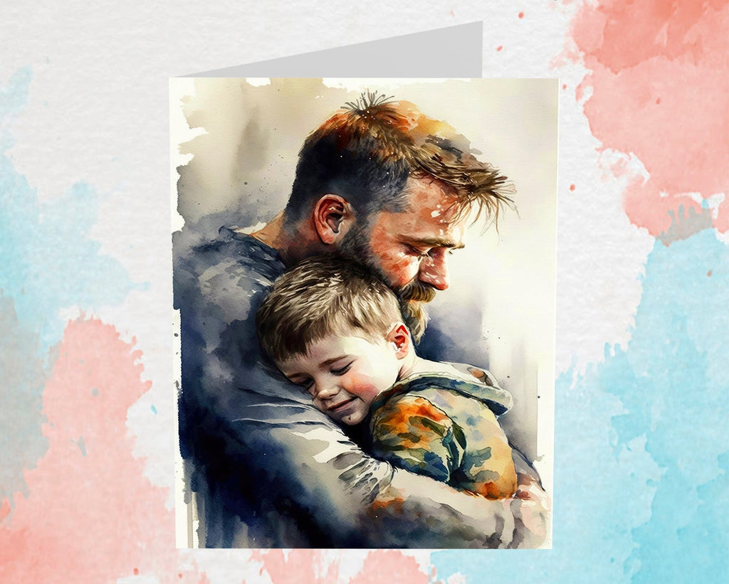Watercolor Fathers Day Greeting Card #6 - 5x7 inches in Packs of 1, 10, 30, and 50pcs