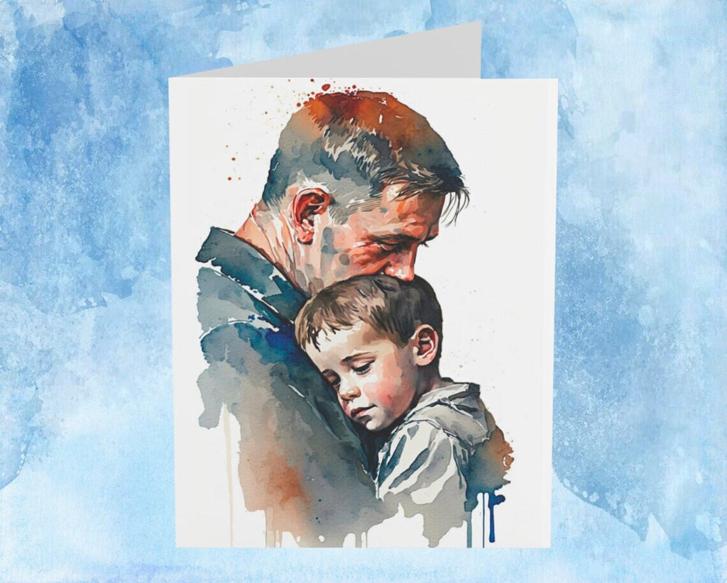 Watercolor Fathers Day Greeting Card #7 - 5x7 inches in Packs of 1, 10, 30, and 50pcs