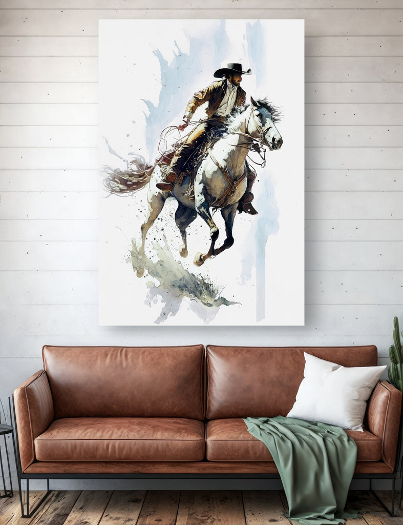 Western Cowboy Bronco Rodeo Poster or Canvas Art Horseback Riding Print Southwestern Wall Art Decor