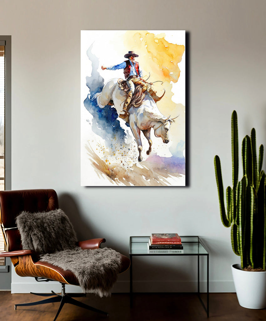 Western Cowboy Bull Riding Rodeo Poster or Canvas Art Horseback Riding Print Southwestern Wall Art Decor