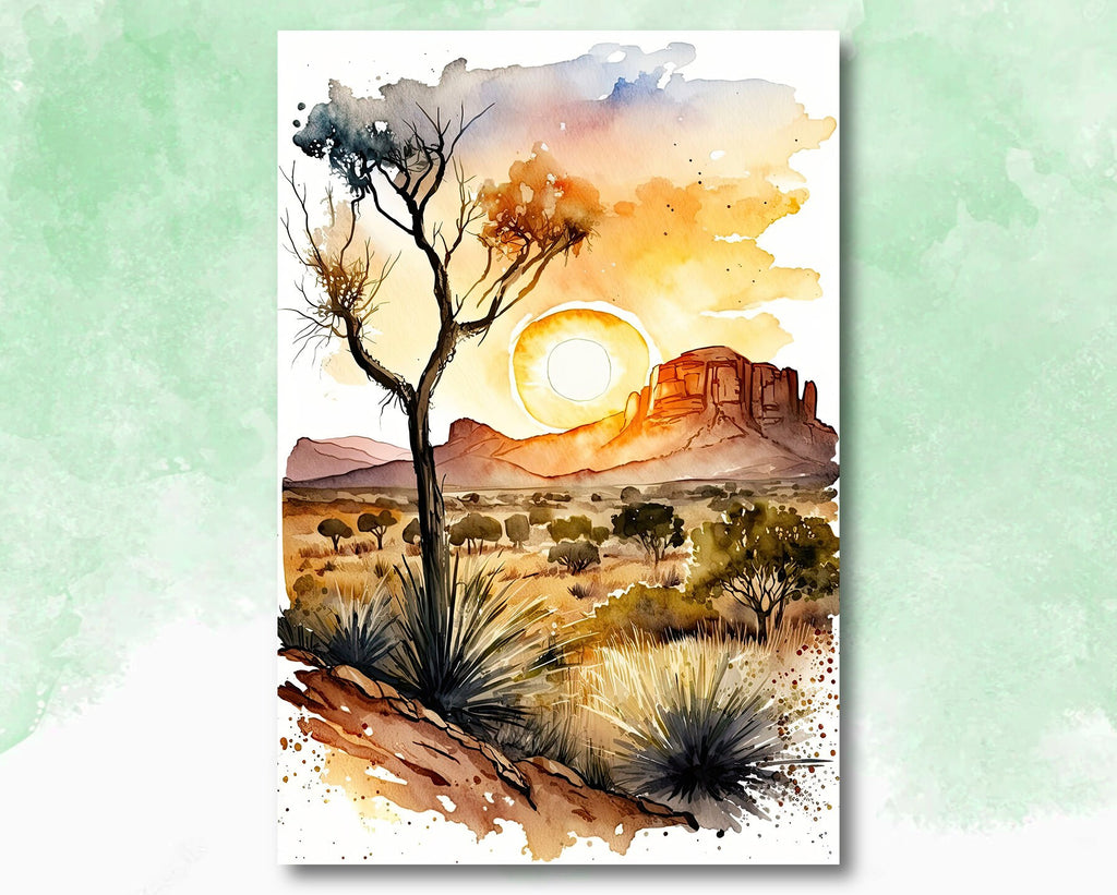 Watercolor Sedona Arizona Sunset Art Print Southwest Wall Art Landscape Boho Wall Decor Gift Sonoran Art Western Decor