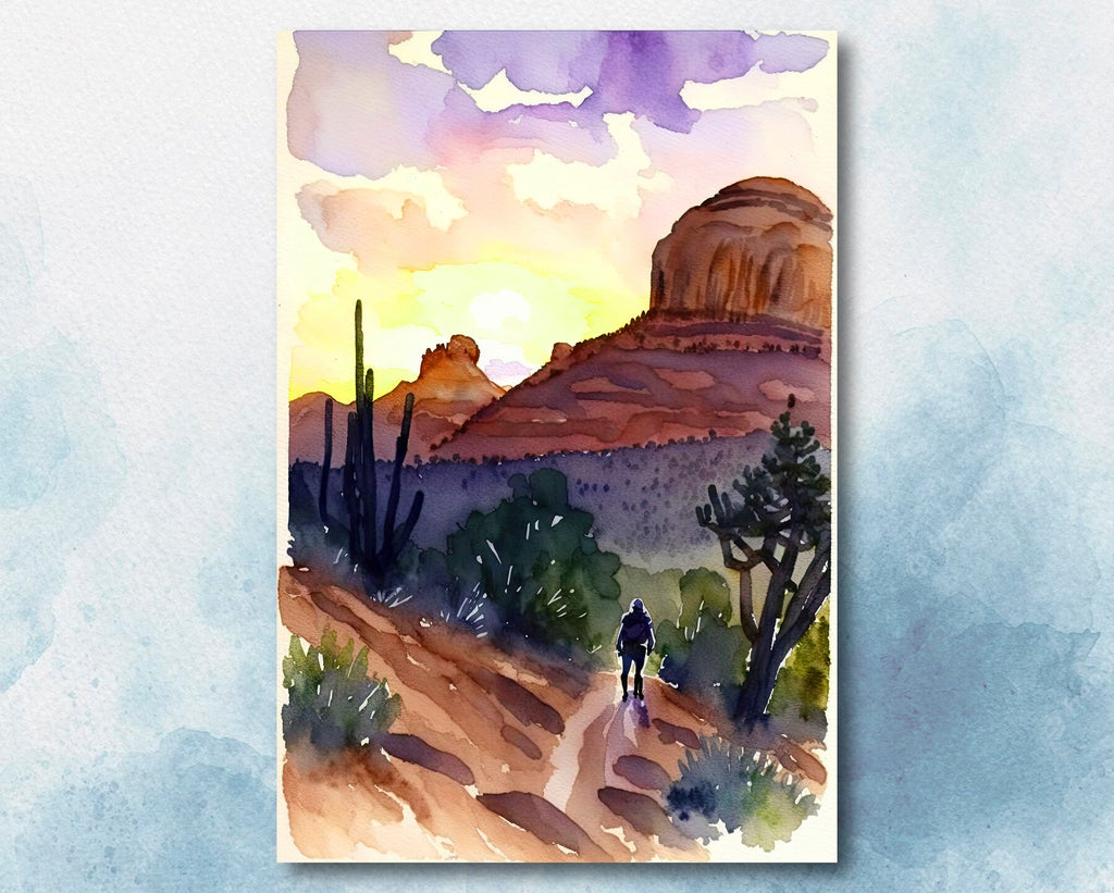 Watercolor Sedona Print Arizona Sunset Art boho wall decor Southwest Wall Art Landscape Sonoran Art Gift Desert Home Western Decor