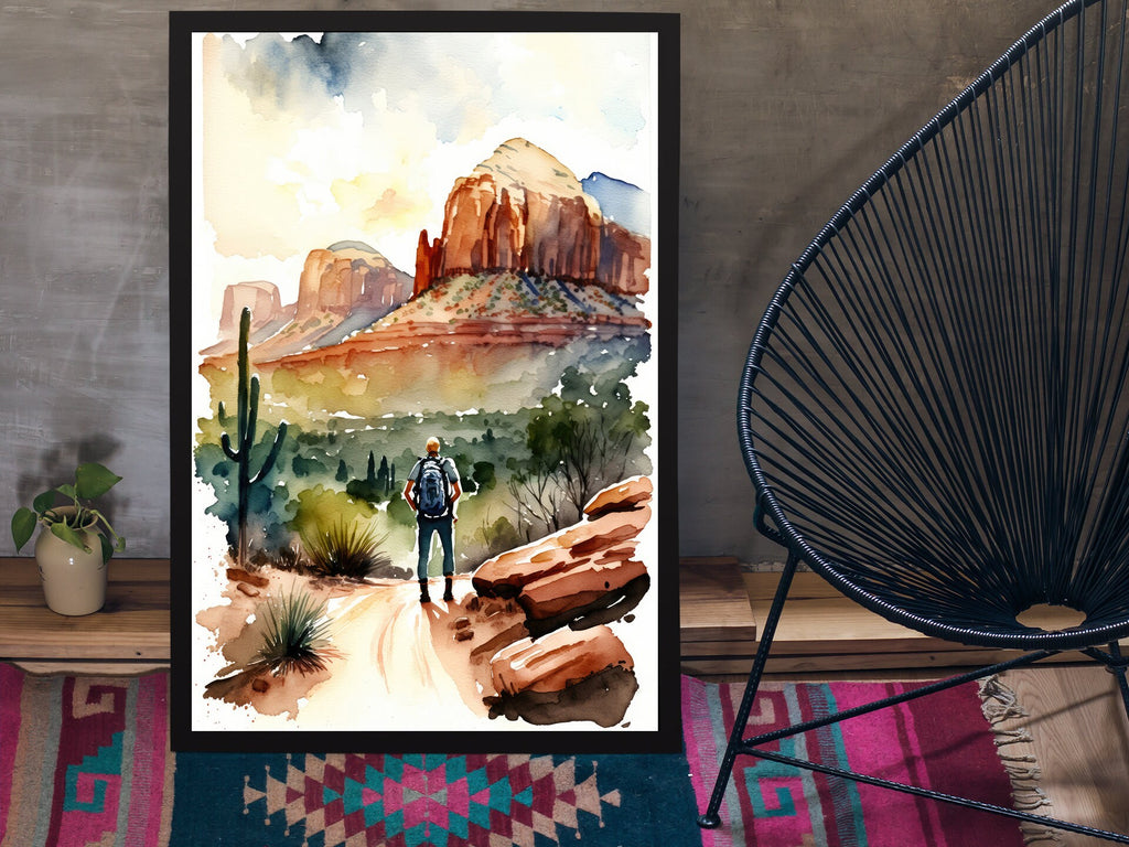 Watercolor Sedona Print Arizona Sunset Art Boho Wall Decor Southwest Wall Art Landscape Sonoran Art Gift Desert Home Western Decor
