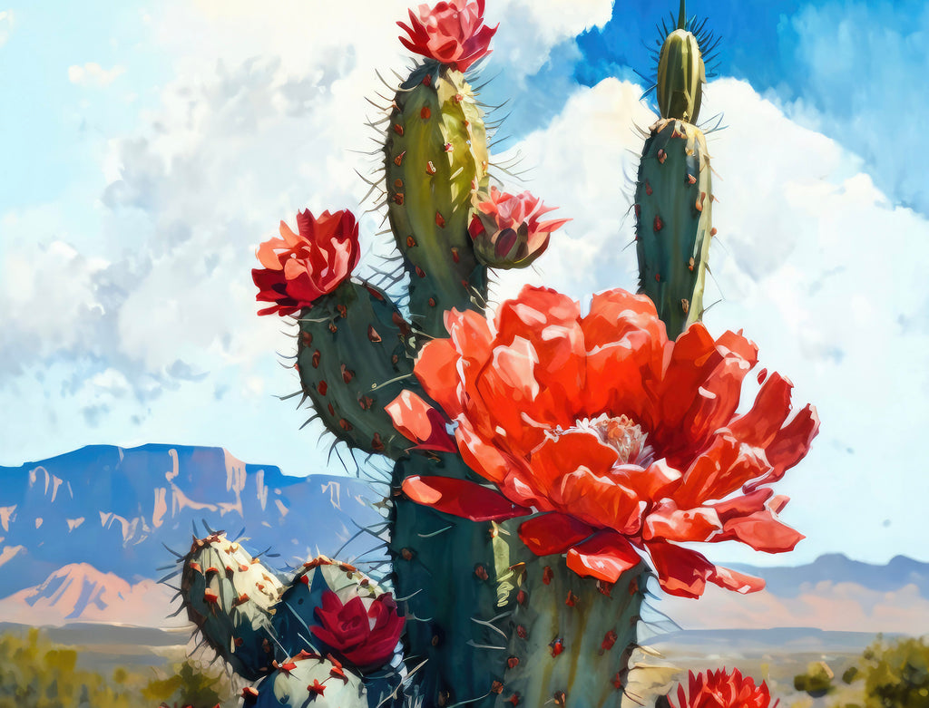 Red Flower Cactus Plant Print Watercolor Painting Botanical Desert Wall Art Nature Inspired Southwest Gift Rustic Western Decor