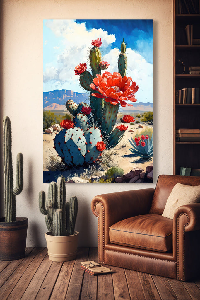 Red Flower Cactus Plant Print Watercolor Painting Botanical Desert Wall Art Nature Inspired Southwest Gift Rustic Western Decor