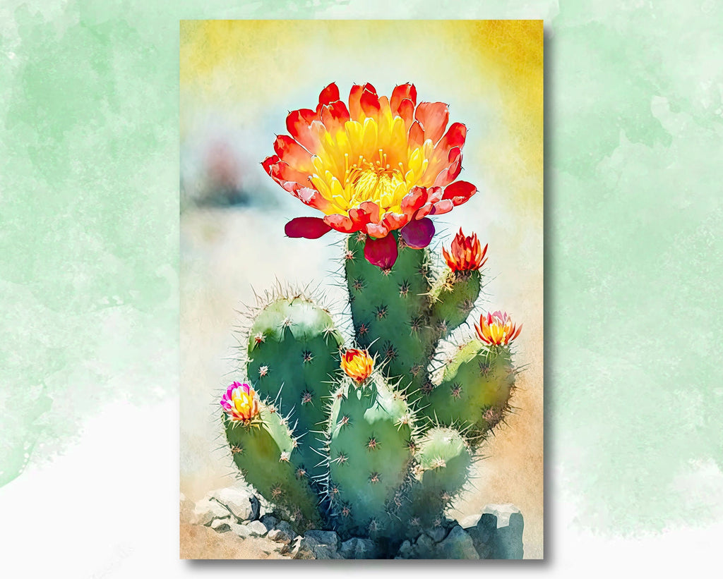 Flower Cactus Plant Print Watercolor Painting Botanical Desert Wall Art Nature Inspired Southwest Gift Rustic Western Decor