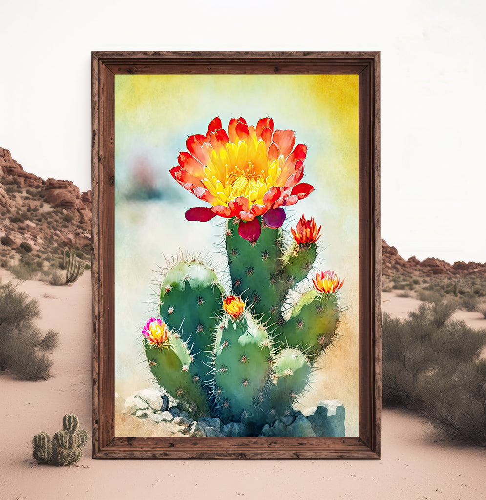 Flower Cactus Plant Print Watercolor Painting Botanical Desert Wall Art Nature Inspired Southwest Gift Rustic Western Decor