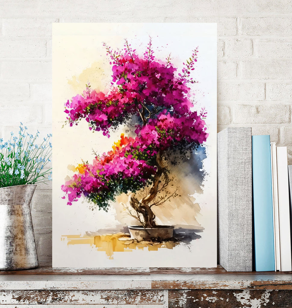Bougainvillea Vines Watercolor Painting Floral Print Mediterranean Botanical Wall Art Magenta Tropical Flowers Gift Nature Inspired Decor