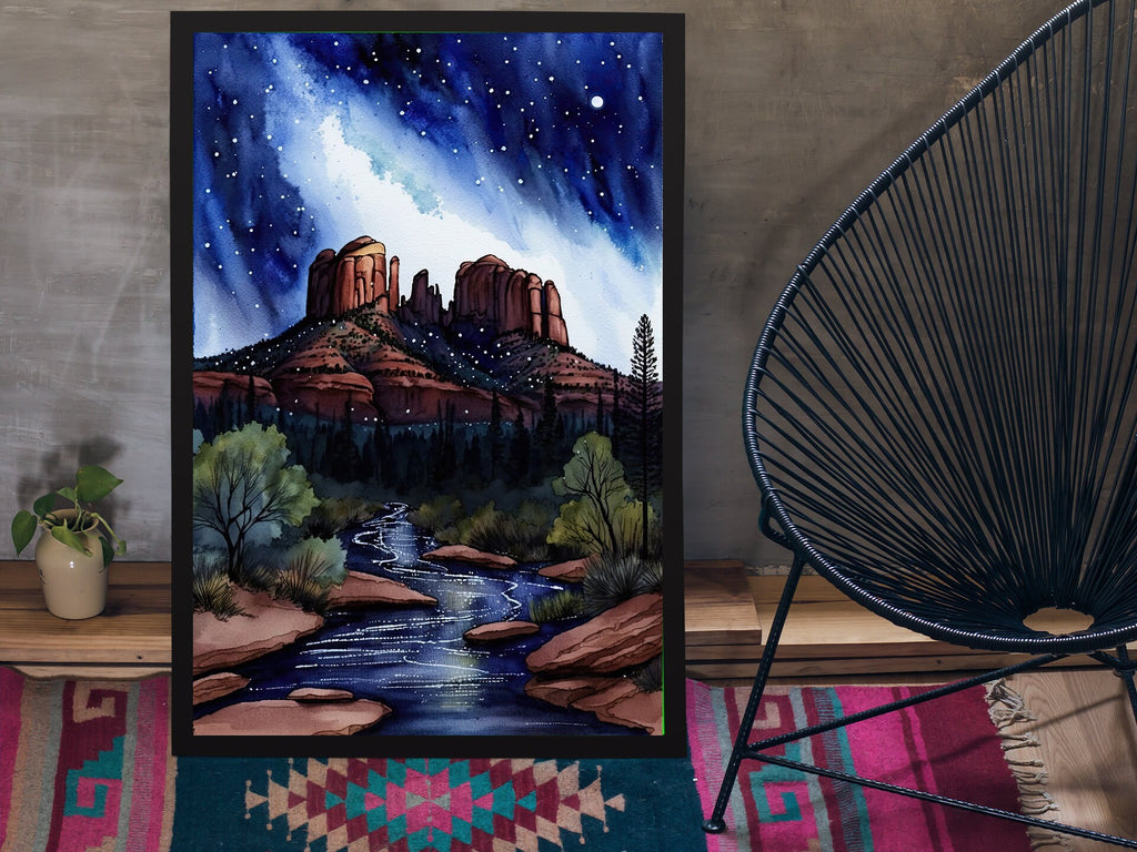 Watercolor Sedona Milky Way Sonoran Art Print Arizona Desert Wall Art Landscape Gift Starry Night Sky Southwestern Decor
