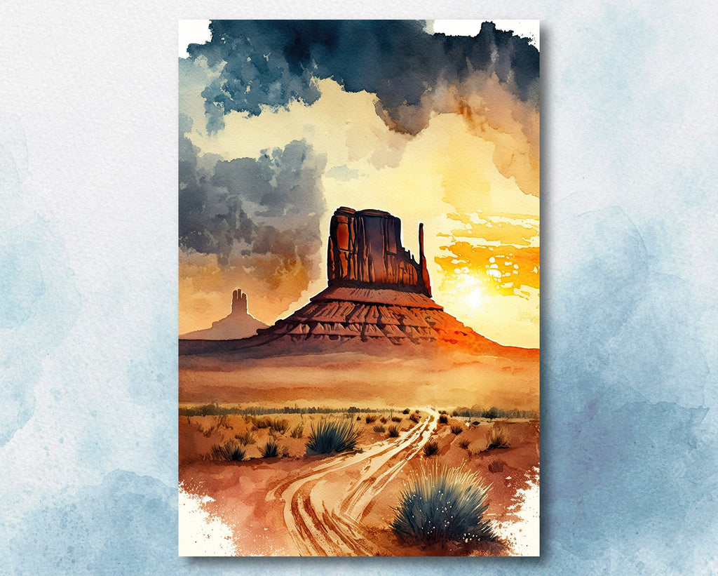 Monument Valley Desert Sunset Art Print Arizona Sonoran Watercolor Southwest Wall Art Boho Wall Decor Gift Southwestern Decor