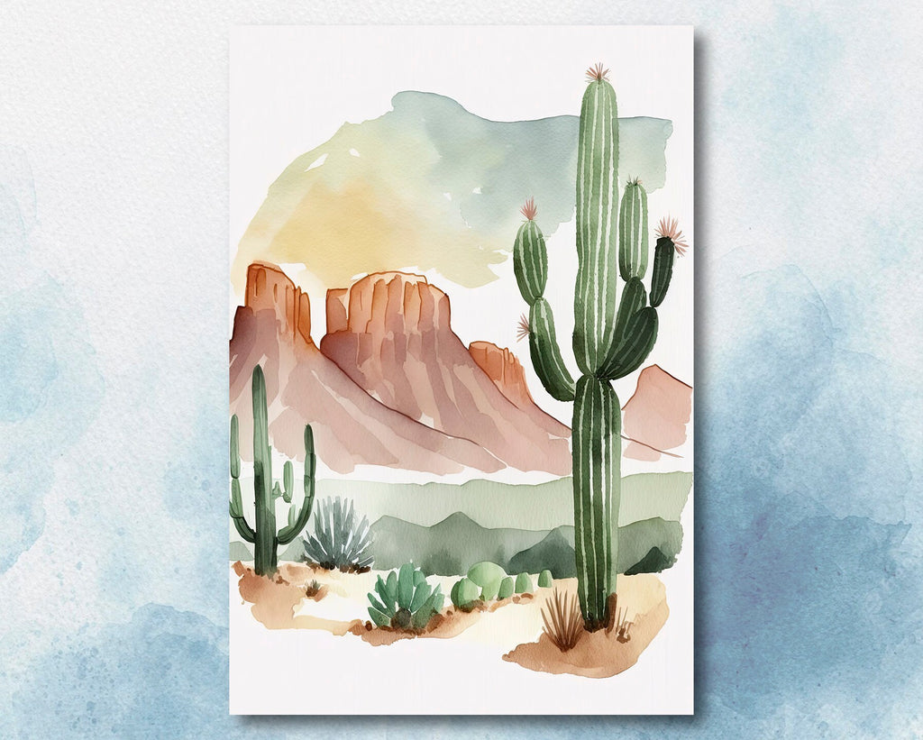 Minimalist Sonoran Desert Cactus Wall Art Southwest Nature Inspired Watercolor Print Western Boho Decor Southwestern Landscape Painting Gift