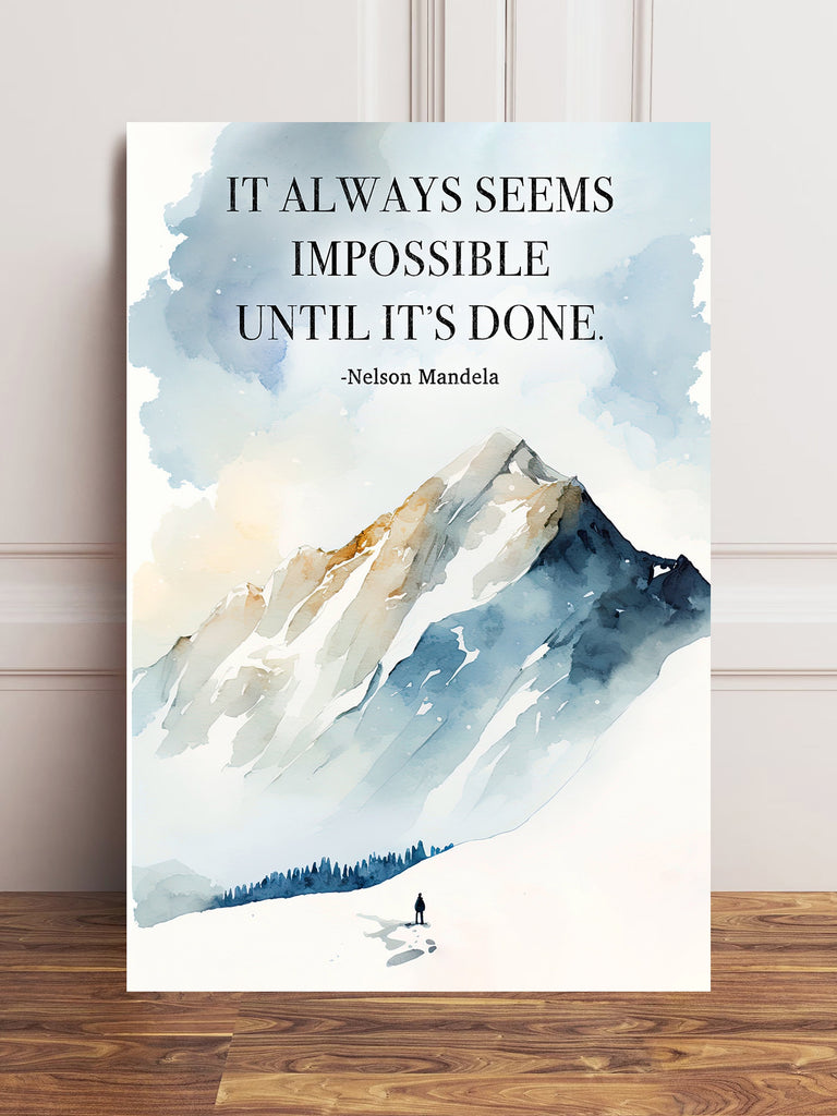 Nelson Mandela Motivational Mountain Wall Art Quotes Inspirational Leadership Gifts Nature Inspired Watercolor Landscape Painting Gift