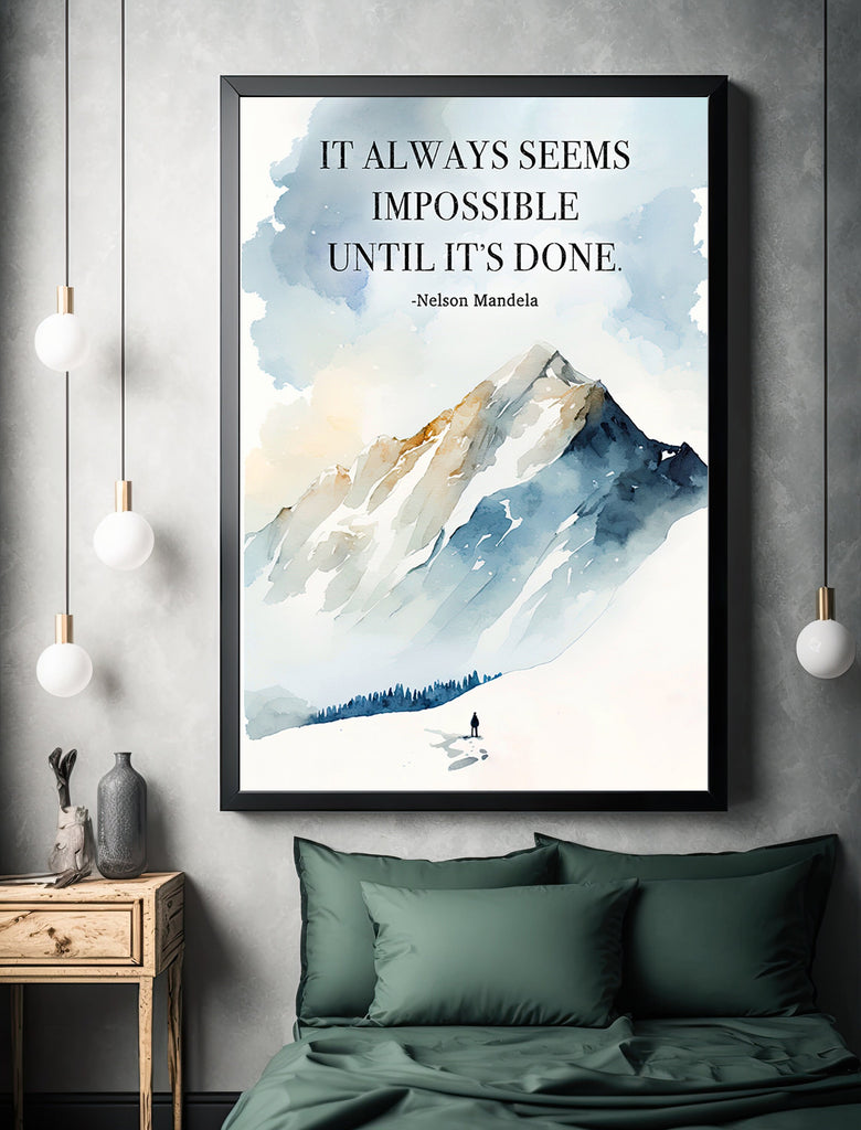 Nelson Mandela Motivational Mountain Wall Art Quotes Inspirational Leadership Gifts Nature Inspired Watercolor Landscape Painting Gift