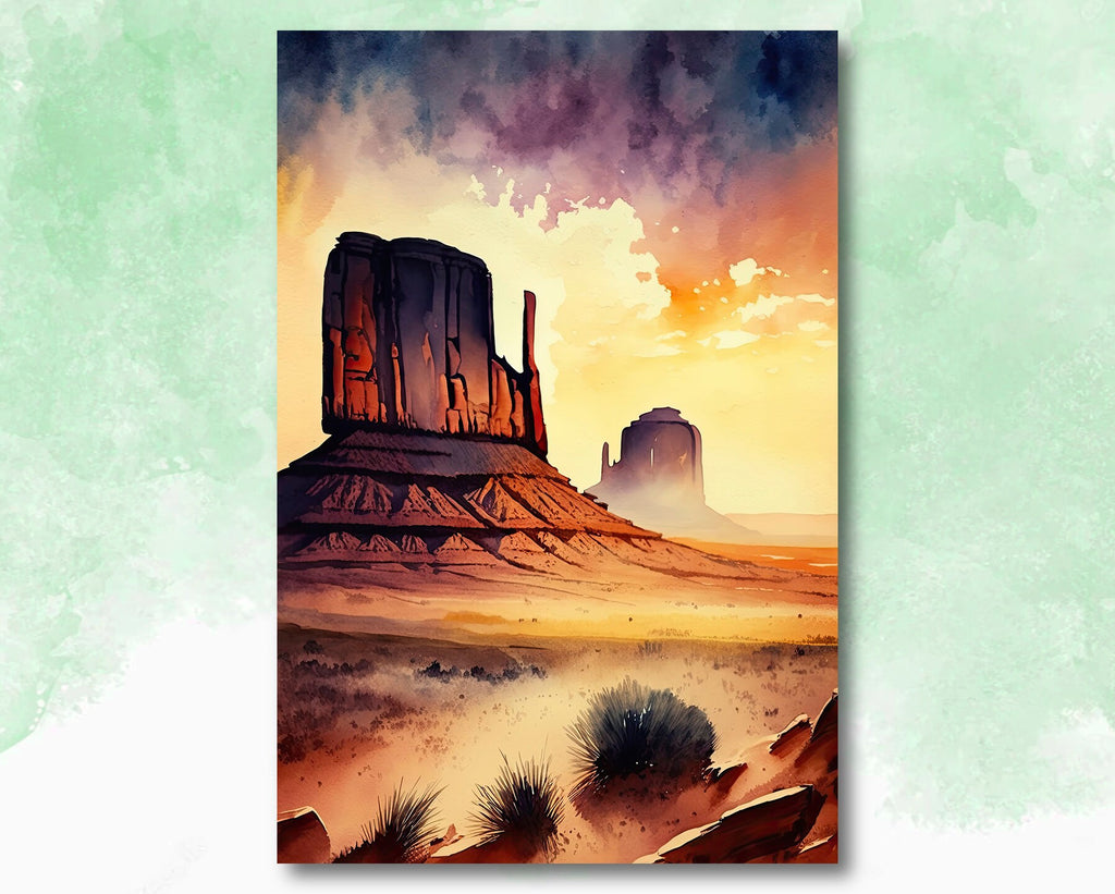 Monument Valley Desert Sunset Art Print Arizona Sonoran Watercolor Southwest Wall Art Boho Wall Decor Gift Southwestern Decor