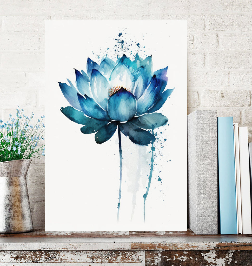 Blue Egyptian Lotus Flower Wall Art Water Lily Painting Print Nature Inspired Floral Watercolor Gift Relaxing Botanical Zen Decor