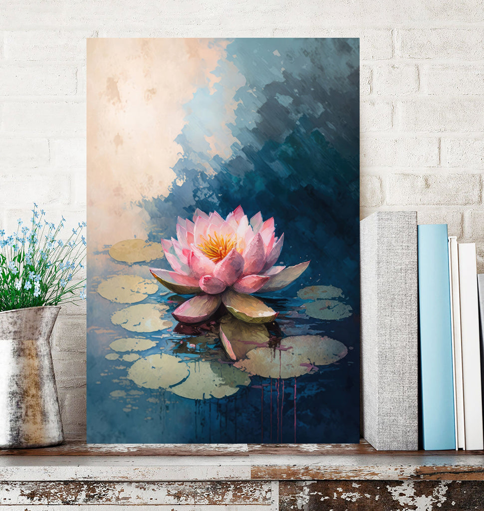 Pink Indian Lotus Flower Zen Buddhism Wall Art Water Lily Painting Print Nature Inspired Floral Watercolor Gift Relaxing Botanical Decor