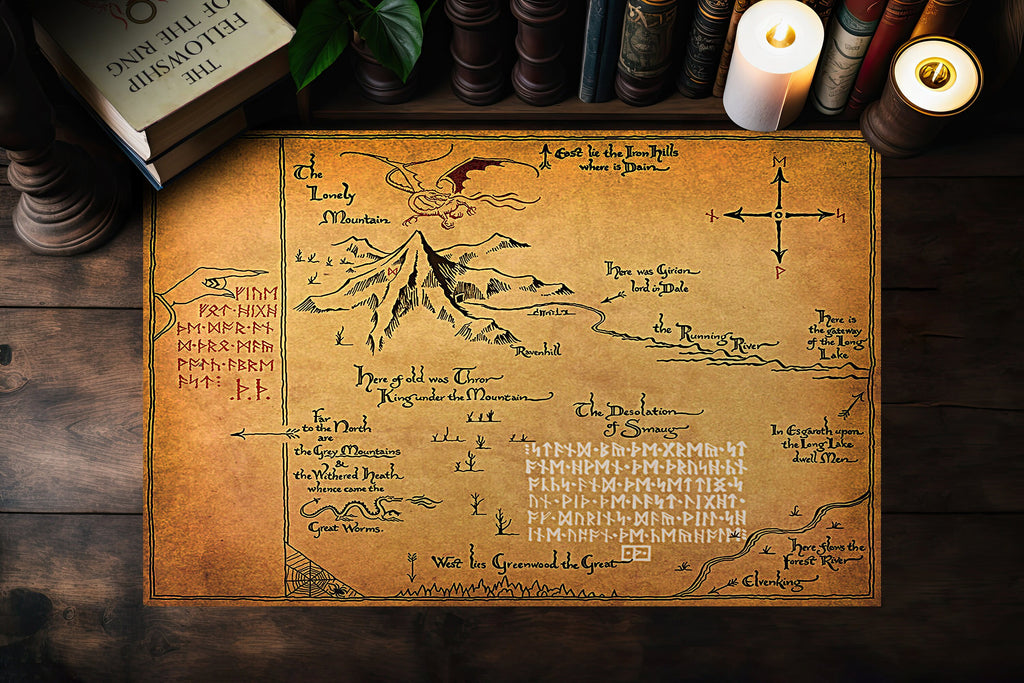 Thorin's Map Hobbit Poster Print Lord of the Rings Canvas Middle Earth Wall Art Nerdy Tolkien Gifts Fantasy Home Decor
